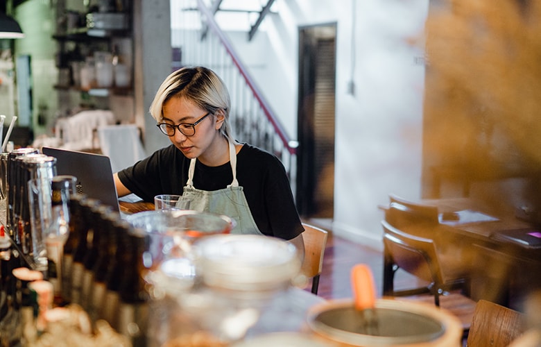 International student in a coffee shop