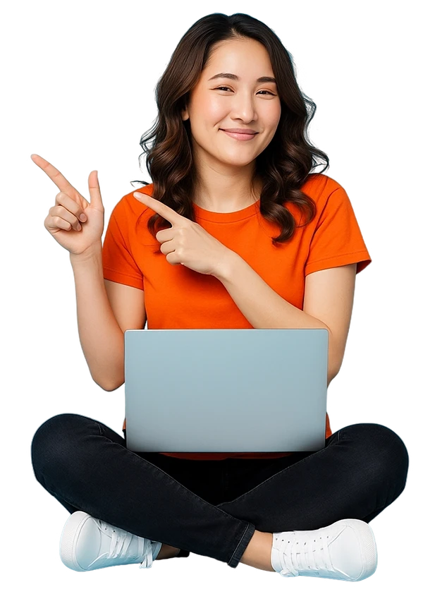 Asian girl pointing towards course eligibility form on the Pathway to Aus website Asian girl pointing towards course eligibility form on the Pathway to Aus website
