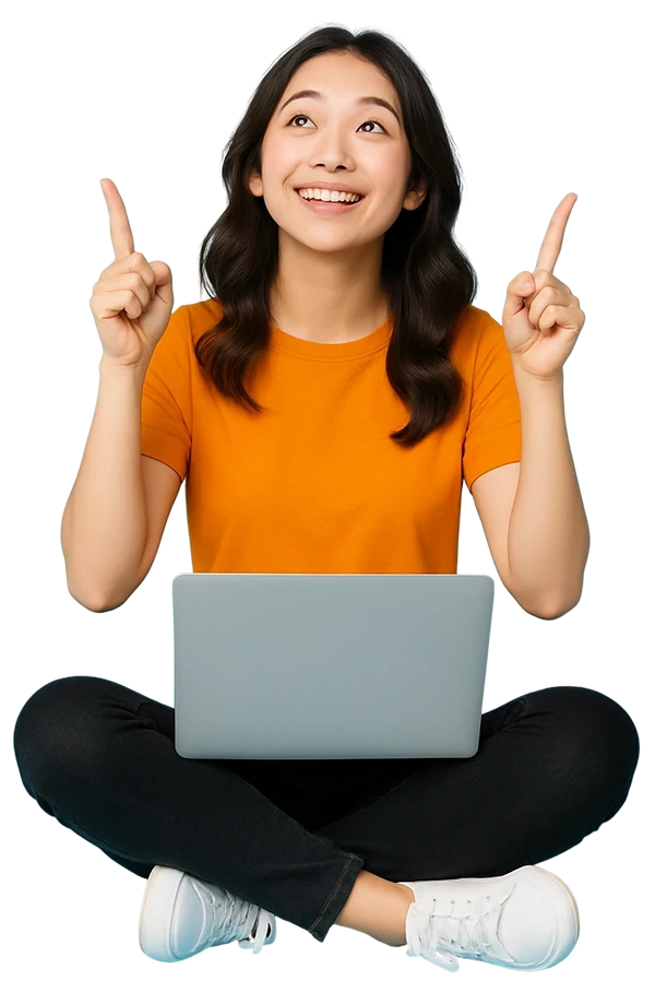 Asian girl pointing up towards course eligibility form on the Pathway to Aus website Asian girl pointing up towards course eligibility form on the Pathway to Aus website